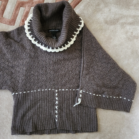 Marina Luna WOOL rabbit Hair Women's Knit Intarsia TURTLENECK Sweater Sz M brown - Picture 5 of 12